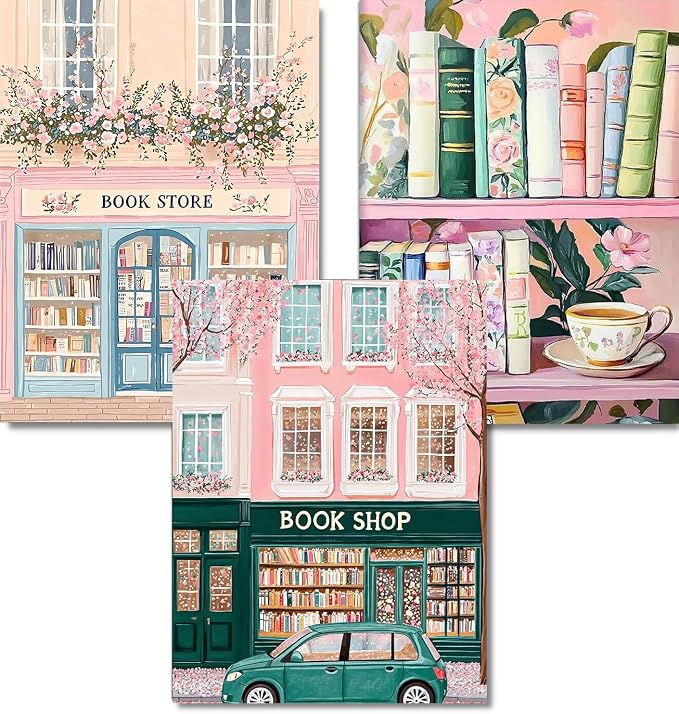 3 Pack Pink Book Shop Diamond Art Kits for Adults Round Diamond Painting