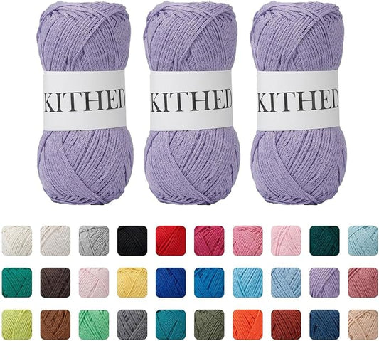 Cotton Yarn，10.5oz，526yard，3 Pack ，Soft Yarn for Crocheting and Knitting (29 Lavender)