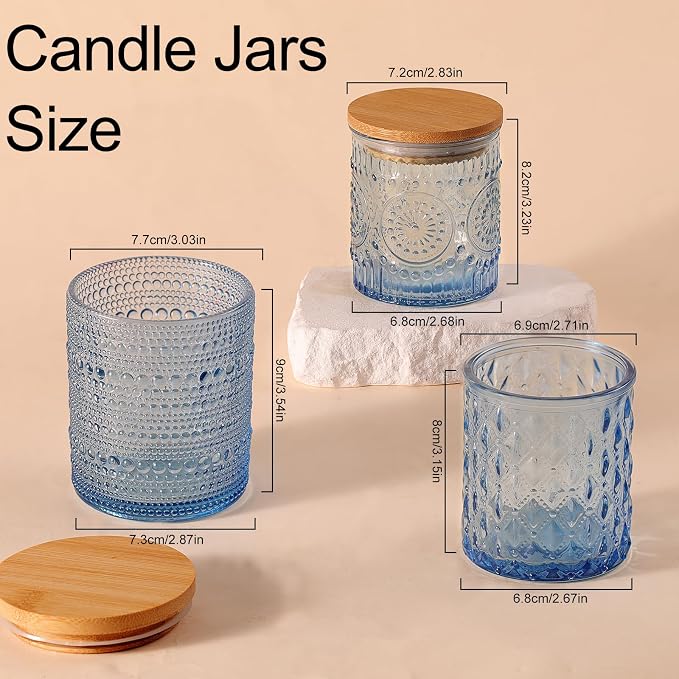 12Pack Blue Candle Jars - 3 Styles Candle Jar with Lids for Any Décor