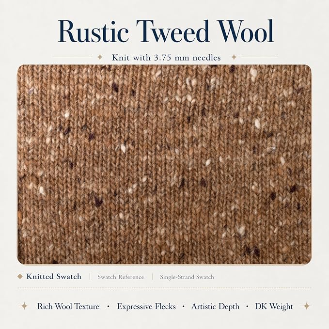 Rustic Tweed Wool Yarn, 1oo% Australian Wool, DK, 4 Skeins 200g/656yds (3164 Rustic Camel Fleck), Colorful Tweed Yarn | Cozy Wool Texture | Refined Everyday Knits