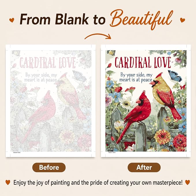 AUKELHJ Paint by Numbers Kit for Adults Beginner, Cardinal, 16X20 Inch | Paint by Number for Adults, Beginner Friendly, High-Definition Color Canvas, Stress Relief, Home Decor, Gifts, Unframed