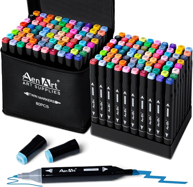 Alcohol Markers Set, 80 Color Dual Tip Art Drawing Markers, Artist Pens with Organizing Case for Adult Drawing Coloring Sketching