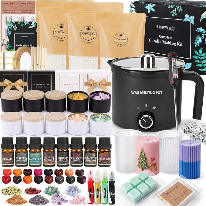 BISWYLBLJ Candle Making Kit,Soy Candle Making Supplies for Adults Beginner | Candle Kit with Melting Pot,Soy Wax,Scents,Dyes,Gift Box Etc,Perfect as a Gift for Christmas,Valentine's Day,Mother's Day