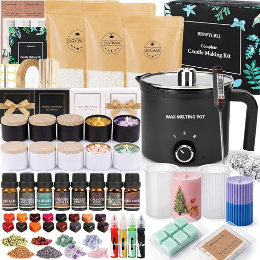 BISWYLBLJ Candle Making Kit,Soy Candle Making Supplies for Adults Beginner | Candle Kit with Melting Pot,Soy Wax,Scents,Dyes,Gift Box Etc,Perfect as a Gift for Christmas,Valentine's Day,Mother's Day