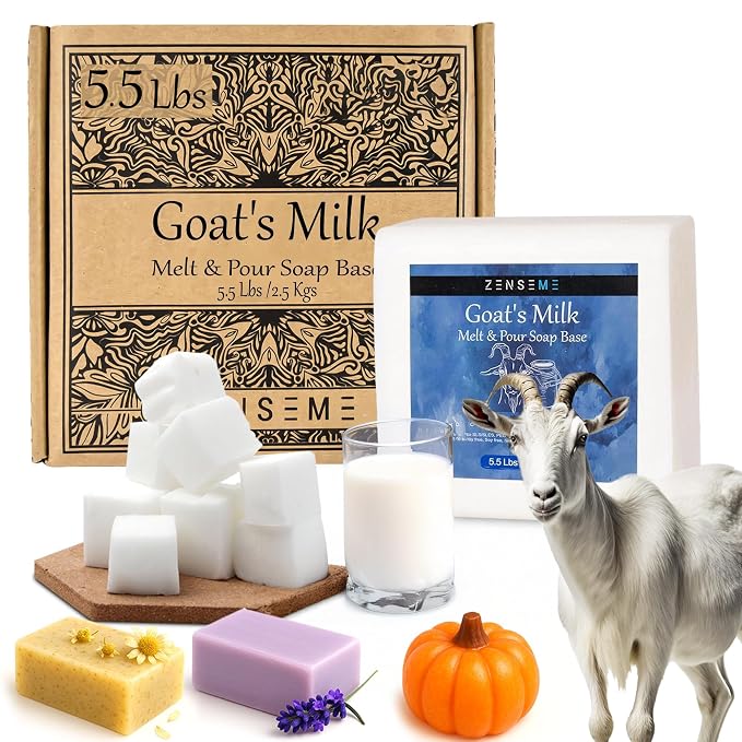 5.5 LBS Goats Milk Soap Base, Melt and Pour Supplies Kit for Soap Making | SLS/SLES & PEG free | Gentle & Foamy Ingredients | Make Your Own Bulk For Adult Soapmaker - Easy to Cut