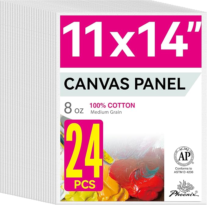 PHOENIX Painting Canvas Panels 11x14 Inch, 24 Bulk Pack - 8 Oz Triple Primed 100% Cotton Acid Free Canvas Boards for Painting, White Blank Flat Canvas Boards for Acrylic, Oil Paints