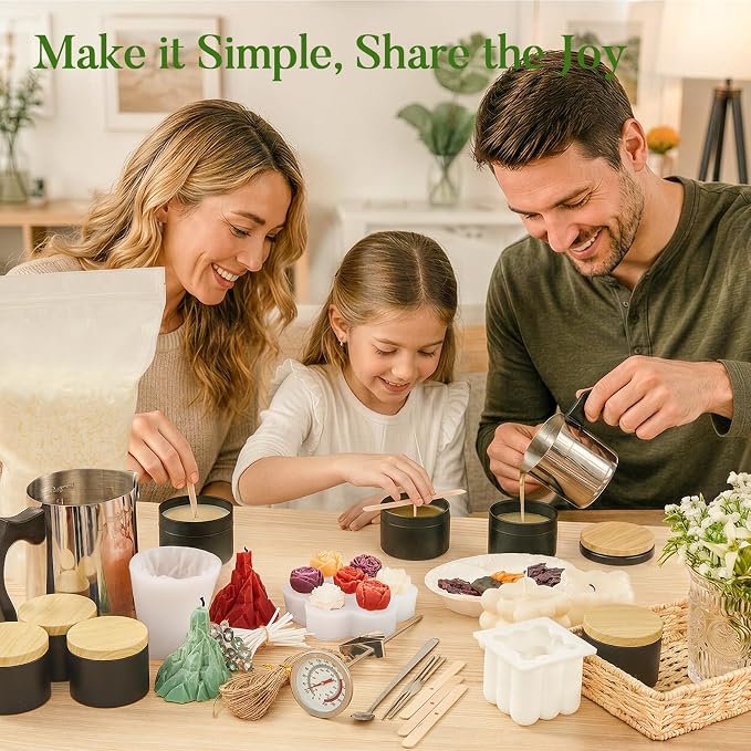 Ashlux Premium Candle Making Kit for Adults, 5lb Soy & Beeswax Flakes Set | Complete DIY Supplies for Beginners, 3 Molds, Dyes, Thermometer, Melting Cup, Ideal for Family Crafting, Gifts, Home decor
