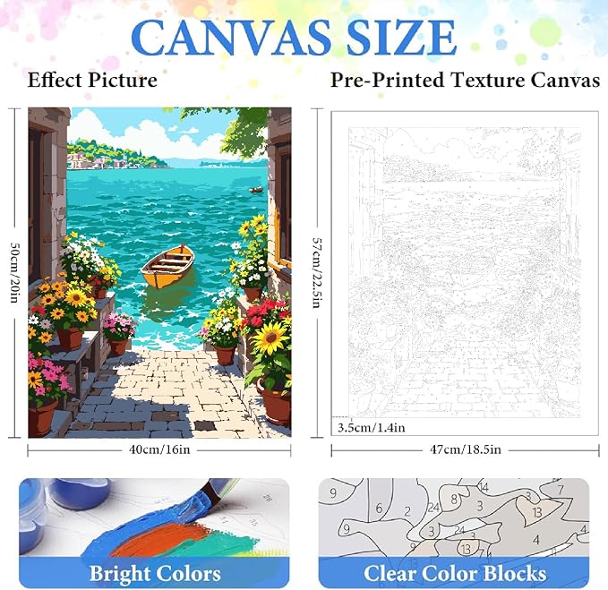 ZRIZQ Paint by Numbers Kit for Adults Beginner Landscape,City Scape,16x20 | Full set with wooden brushes,rolled canvas,rich paints.Calming activity.Beginner friendly.Just open and paint.