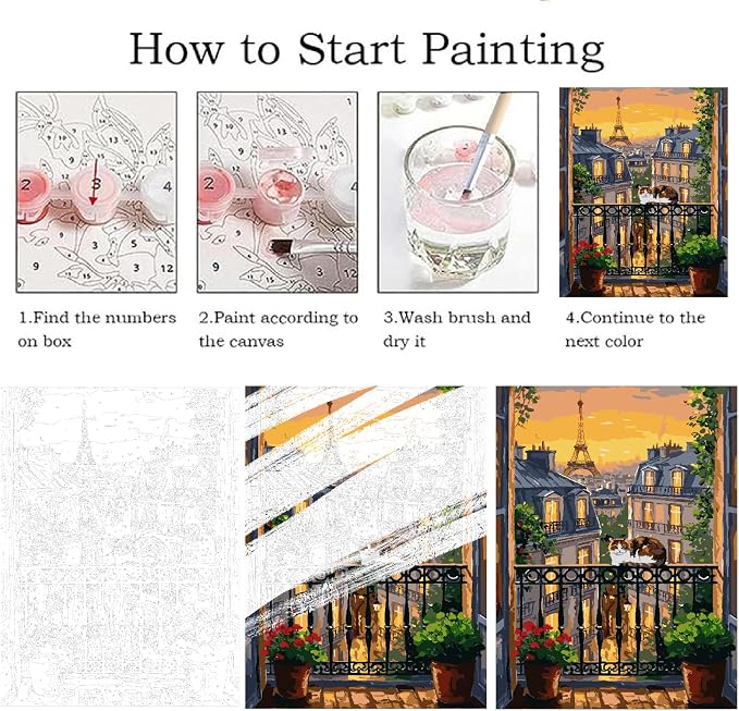 ZRIZQ Paint by Numbers Kit for Adults Beginner,City Scape,16x20 | Full set with wooden brushes,rolled canvas,rich paints.Calming activity.Beginner friendly.Just open and paint.