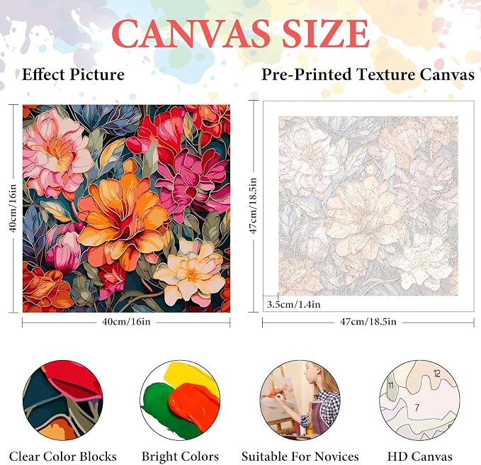 Camocin Paint by Numbers Kit for Adults Beginner, Flowers Bloom, 16x16 Inch