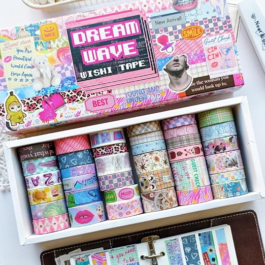 36 Rolls Vaporwave Aesthetic Washi Tape Set, Decorative Scrapbook Tape for Journaling, Bullet Journals, Planners, DIY Crafts and Gift Wrapping