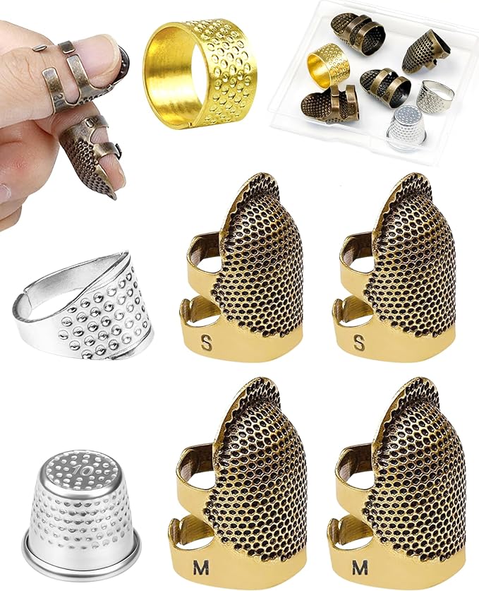 FIVEIZERO Thimble Kit– 7 PCS Sewing Thimbles for Hand Sewing, Metal Finger Protectors, Thimble Ring for Quilting and Embroidery
