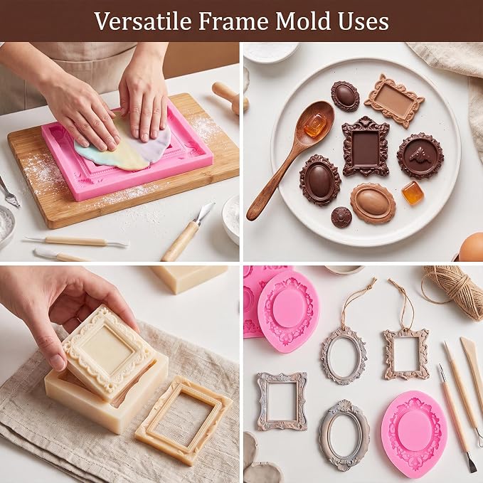 Pimoys 5 Pcs Photo Frame Fondant Molds Vintage Silicone