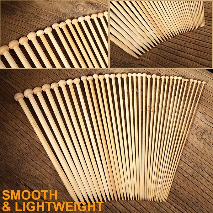 36PCS Bamboo Knitting Needles Set, BetyBedy Single Pointed Knitting Needles, 9 Inches Length Knitting Crochet Supplies for Beginners Handmade (18 Sizes from 2.0mm-10.0mm)