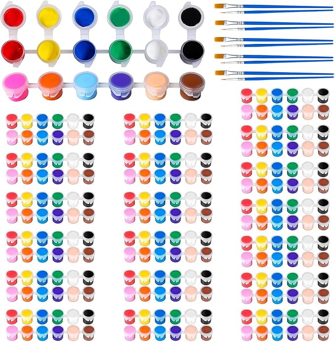 Mini Acrylic Paint Set,12 Color Acrylic Paint Strips with 60 Pcs Painting Brushes for Kids&Adults, 420 PCS Kids Paint Set Container Strips Storage for Home Classroom Party Favors
