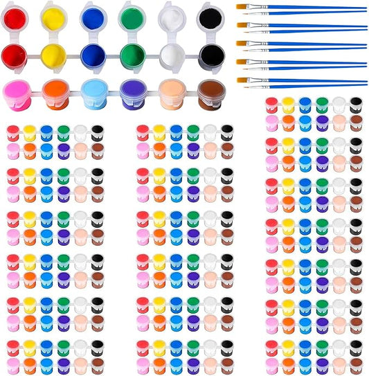 Mini Acrylic Paint Set,12 Color Acrylic Paint Strips with 60 Pcs Painting Brushes for Kids&Adults, 420 PCS Kids Paint Set Container Strips Storage for Home Classroom Party Favors