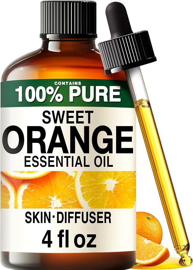 Kukka 100% Pure Sweet Orange Essential Oil for Skin, Diffuser, 4 Fl Oz | Sweet Orange Citrus Oil, Undiluted Brazilian, Non-GMO, GC/MS Tested - for Diffuser, Aromatherapy, Body, Massage