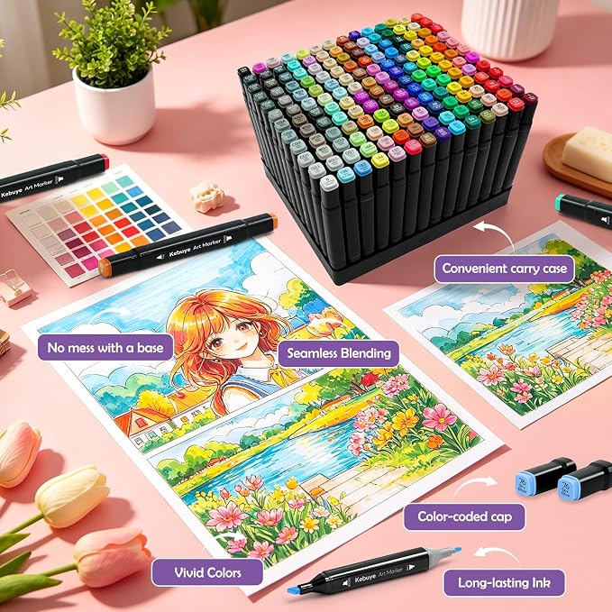 168 Colors Alcohol Markers Set - Professional Drawing Markers for Artist | Marker for Adult Coloring Books Permanent Dual Tip Art Markers with Holder, Coloring Marker for School Sketching Coloring