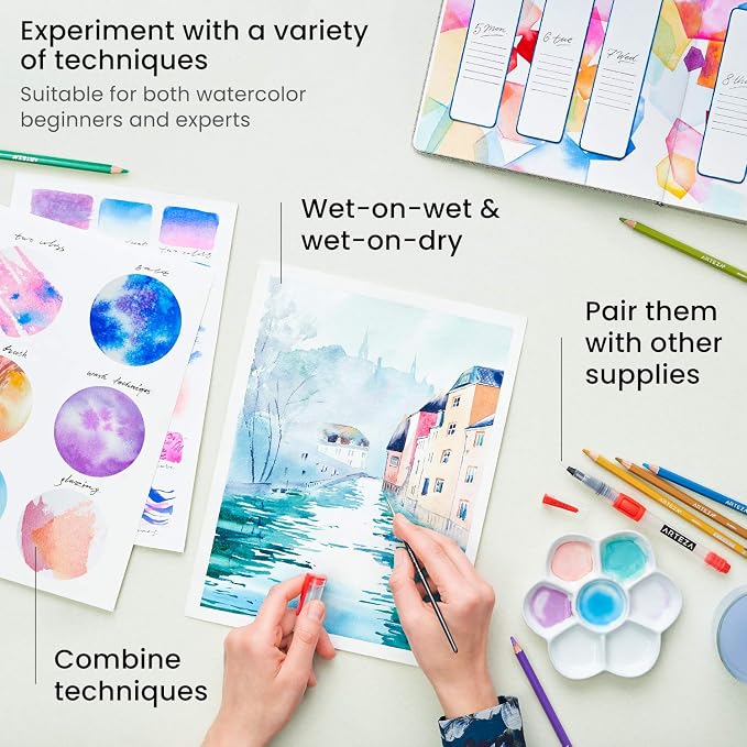 ARTEZA Watercolor Paint Set, 12 Colors, 12 ml / 0.4 fl oz, Highly Pigmented
