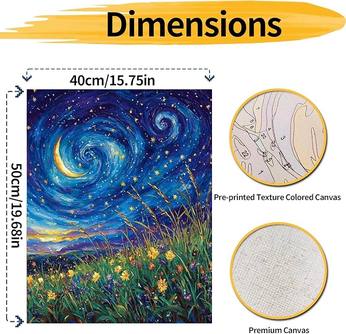 pchmcu DIY Starry Night Paint by Numbers Kits for Adults,Landscape Paint by Number for Adults Beginner Moon,Grassland Paint by Numbers Kits on Canvas Without Frame for Home Wall Decor 16x20inch