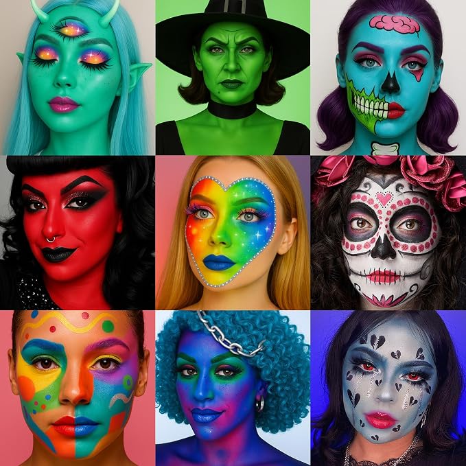 UCANBE Athena Face Body Paint Oil Palette, 20 Colors Large Black White Professional Flash Tattoo Halloween SFX Party Artist Costume Festival Stage Cosplay Full Size Makeup Painting Kit 168g