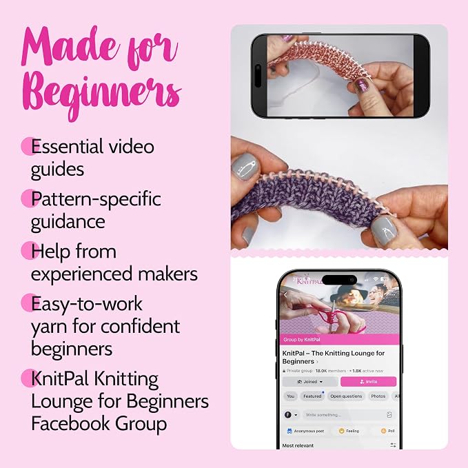 KnitPal Dishcloth Knitting Kit for Beginners (Plum Purple + Blush Pink)