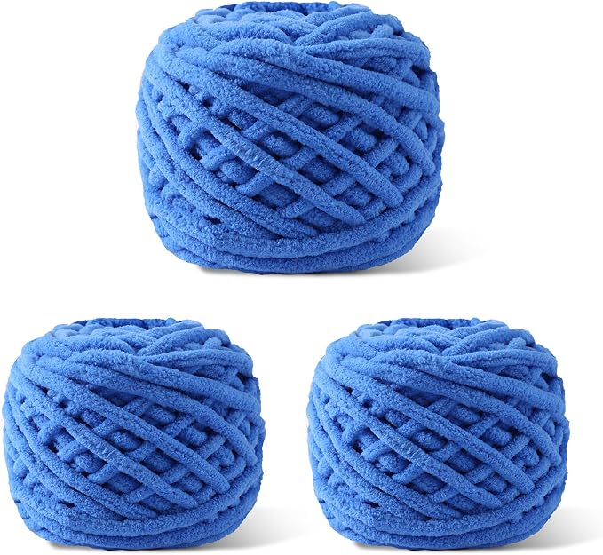 Plush Chenille Chunky Yarn for Crocheting 100g(54.6yd) - Bulky Thick Fluffy Yarn for Knitting- Soft Velvet for Baby, Blanket Knitting Blanket Yarns- Amigurumi Yarns (3-Sapphire Blue)