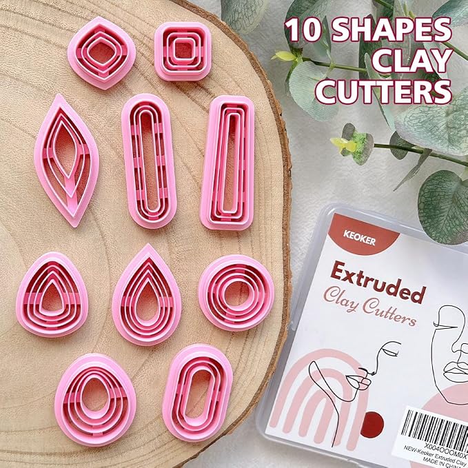 Keoker Organic Polymer Clay Cutters, 10 Shapes Extruded Polymer Clay Earring Cutters Boho