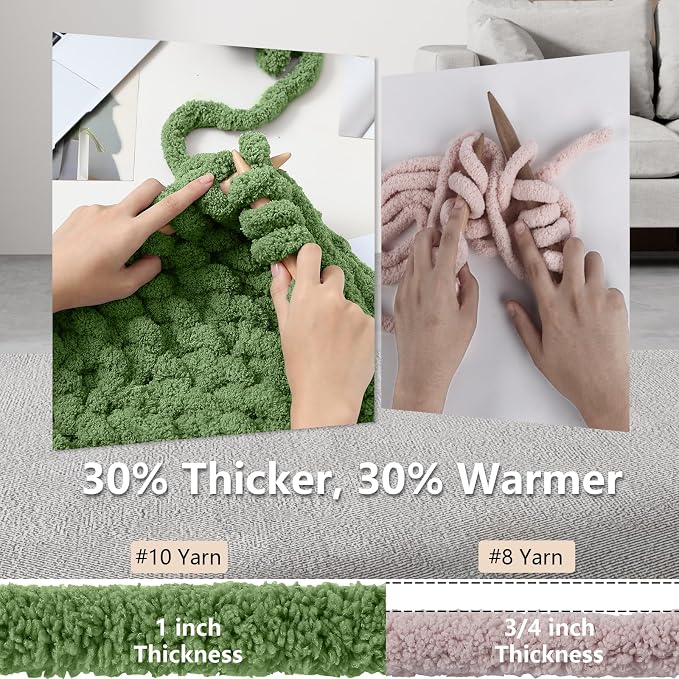 Cozyful Chunky Yarn for Hand Knitting - #10 Chunky Chenille Yarn, Jumbo Big Thick Chunky Yarns for Crocheting, Super Bulky Chunky Knit Blanket Yarns, 8 Skein (22 yds 8 oz Each Skein), Smoky Green