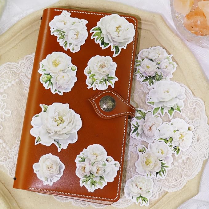 CATaireen Vintage Junk Journal Items Kit Pre Cut Paper Cards Cutout Cardstock Art Aesthetic Decor Hollow Out Craft Elements Small Embellishments Supplies for Adults Scrapbook Pack (Floral White)
