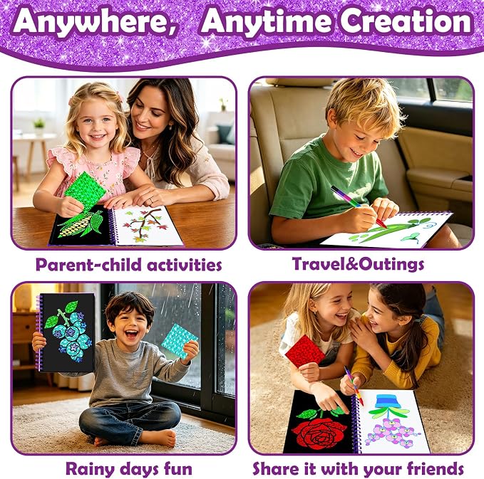 FUNNYB&G Foil Art Craft Kit for Kids, Sparkly Birthday Gift Toy for Girls | No Mess, Kids Ages 4-10 Create Sparkling Artwork, A Creative Gift for Birthdays, Holidays, Travel Activities,Screen-Free Fun