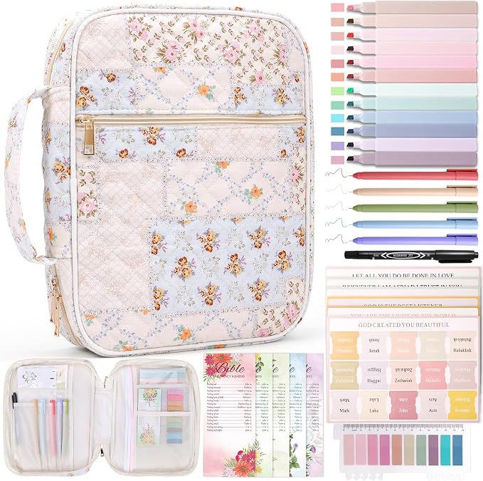 XKDOUS Bible Cover Case for Women Bible Bag Journaling Kit w/Study Supplies