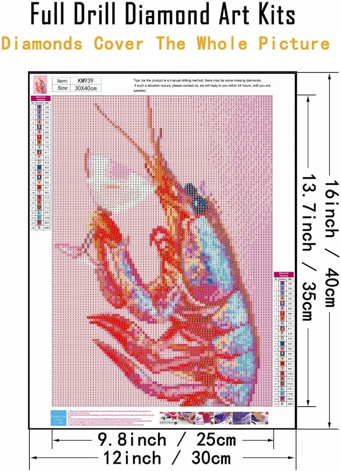 5D Pink Lobster Cocktail Diamond Art kits for Adults Beginners 12x16in | Diamond Painting Kit DIY Full Round Drill Paint by Diamonds Dot Gem Art for Adult, Home Wall Decor