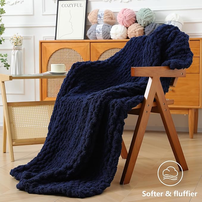 Cozyful Chunky Yarn for Hand Knitting - #10 Chunky Chenille Yarn, Jumbo Big Thick Chunky Yarns for Crocheting, Super Bulky Chunky Knit Blanket Yarns, 8 Skein (22 yds 8 oz Each Skein), Navy Blue
