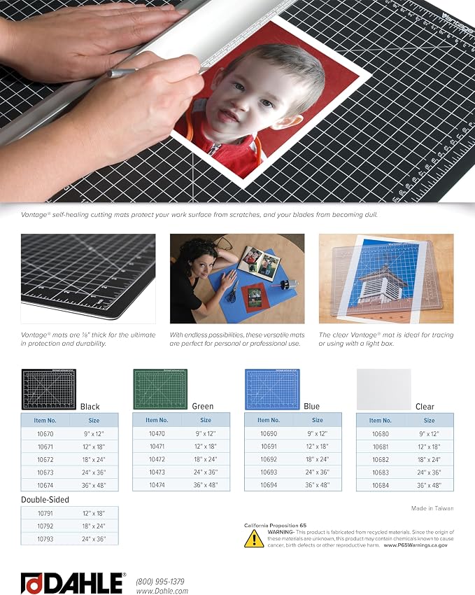Dahle Vantage 10793 Double-Sided Premium Self-Healing Cutting Mat, 24"x36", 1/2" Grid, 5 Layers for Max Healing, Perfect for Crafts & Sewing, Black