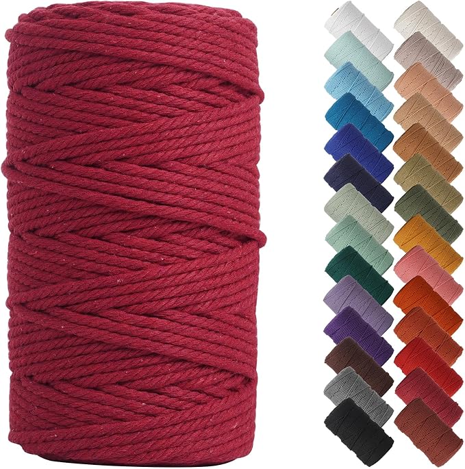NOANTA Red Macrame Cord 4mm x 109yards, Colored Cotton Rope Macrame Yarn | Macrame Rope Supplies, 3 Strand Twisted Cotton Yarn String, Cotton Cord for Wall Hanging, Plant Hangers, Crafts, Knitting