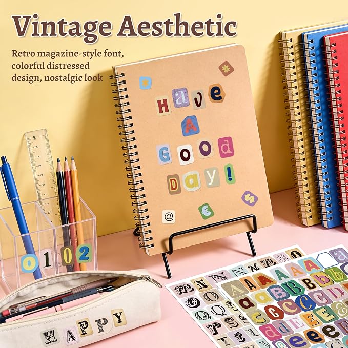 744PCS Vintage Letter Stickers,1 Inch Magazine Alphabet and Number Stickers