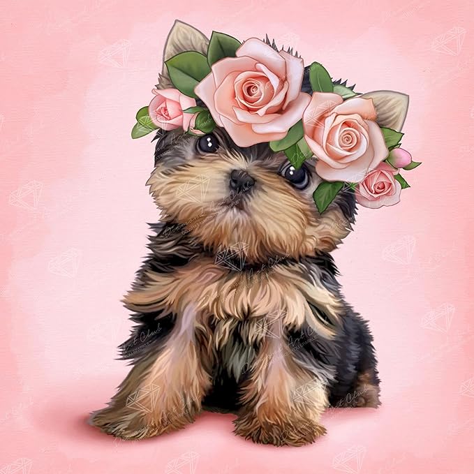 DIAMOND ART CLUB Yorkie & Roses Diamond Art Kits for Adults