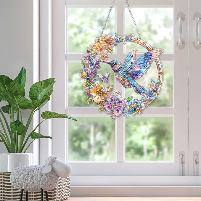 SKRYUIE Bird Hanging Diamond Art Kits for Adults Pendant Suncatcher, Special Shaped Crystal DIY Pearl Diamond Painting Kit, Gift for Mother Spring Summer Window Wreath Decor 7.87 x 7.87 Inch