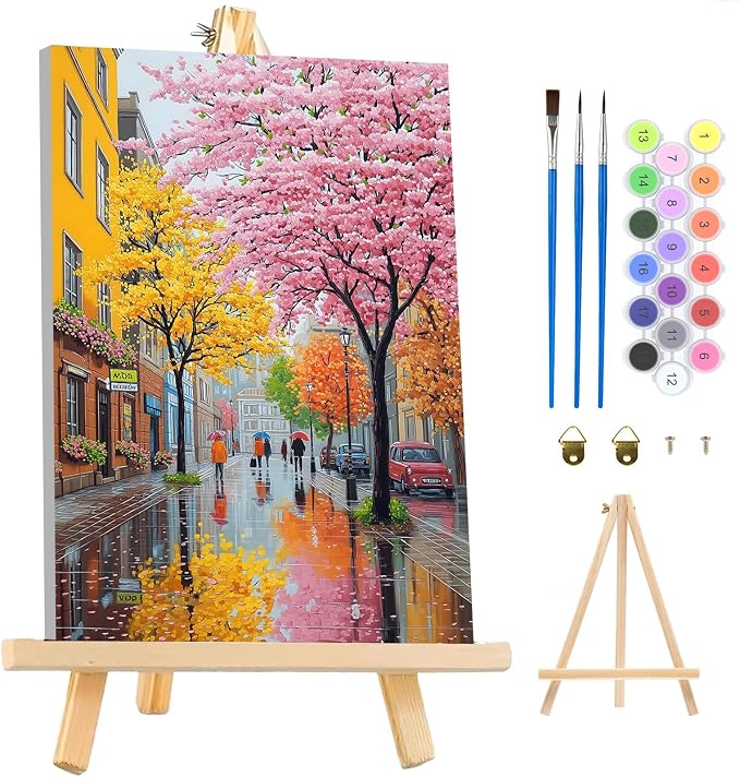 MAXBYE Lanscape Framed Paint by Numbers Kits for Adults with Wooden Easel, Easy Adult Paint by Number Kits on Canvas, DIY Oil Paintings for Beginners Gift Home Wall Decor 10×14 Inch