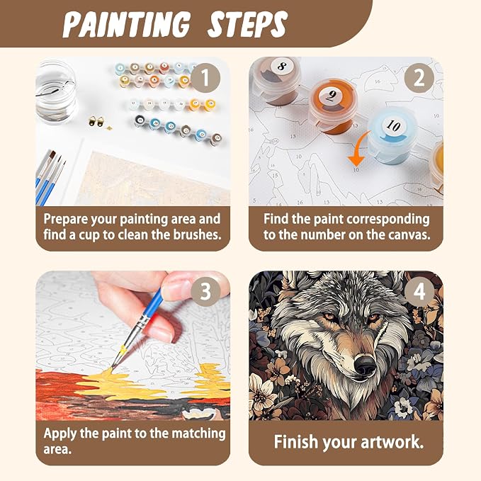 XTCIXAL Paint by Numbers Kit for Adults, Wolf, 16X20 Inch | DIY Paint by Number for Adults Beginner, High-Definition Color Canvas, Stress Relief, Home Wall Decor, Gifts, Unframed