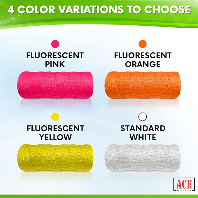 Yellow Mason Line String Line - 144 Roll Pack - #18 Braided Nylon String - 250 Ft Length Per Roll - Nylon Twine for Gardening Or Masonry Tools - Perfect Construction String for A String Level