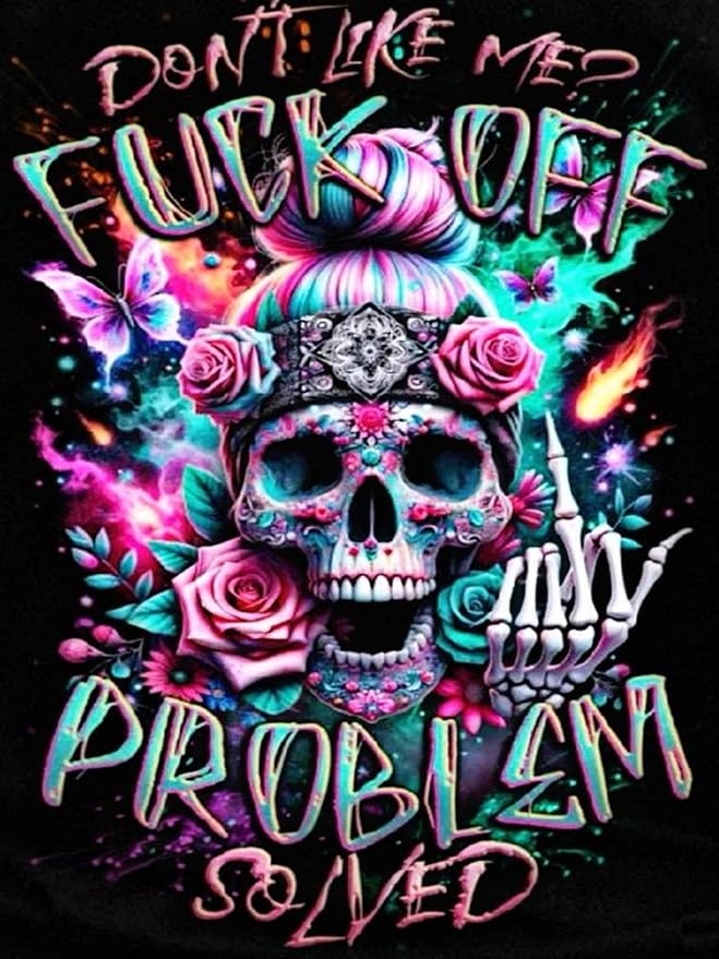 mrpwnle Diamond Art Kits for Adults, Skull Diamond Painting Kits 12 x16Inch | Don't Like Me Skull Diamond Art Painting Kits for Adults Beginners, 5D DIY Full Drill Round Gem Art Crafts Kit for Home Decor