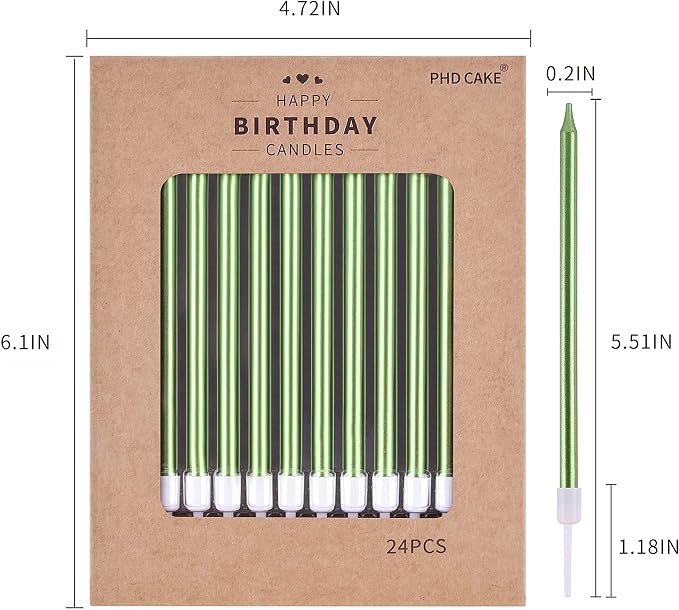 PHD CAKE Green Long Thin Metallic Birthday Candles, Cake Candles, Birthday Parties, Wedding Decorations, Party Candles