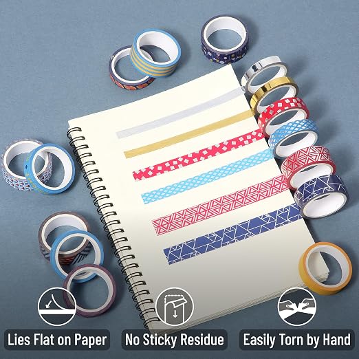 Mr. Pen- Washi Tape Set, 15 Rolls, Assorted Sizes, Metallic Foil | 5 Yards/Roll, Washi Tape for Scrapbook, Arts, Crafts, Journals and Planners, Geometric Groove