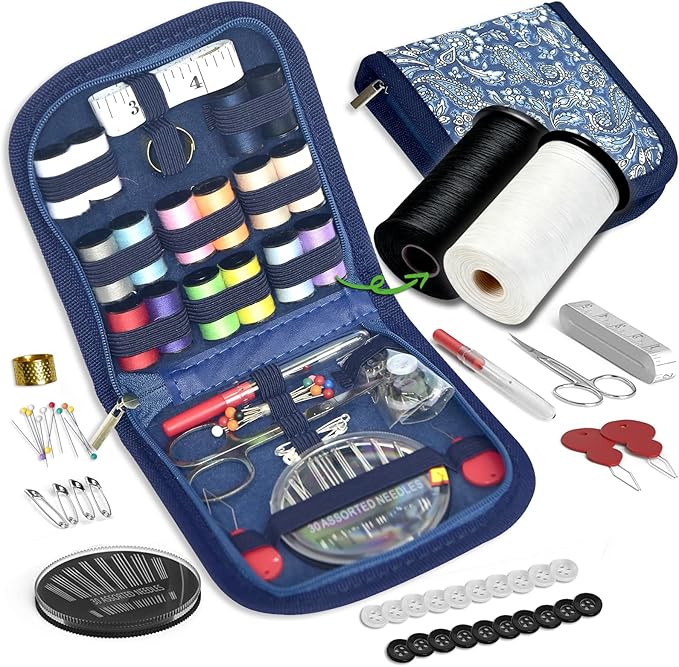Sewing Kit Gifts for Grandma, Mom, Friend, Traveler, Adults, Beginner, Emergency,Sewing Supplies Accessories with Scissors,Sewing Needles Thimble, Thread,Tape Measure etc(Wildflower Blue, S)