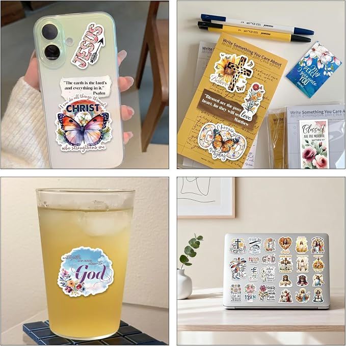 PRSTINCOL Bible Verse Stickers Book, 28 Pages 353 Pcs Religious Scripture Journaling Supplies for Women Water Bottles Journals