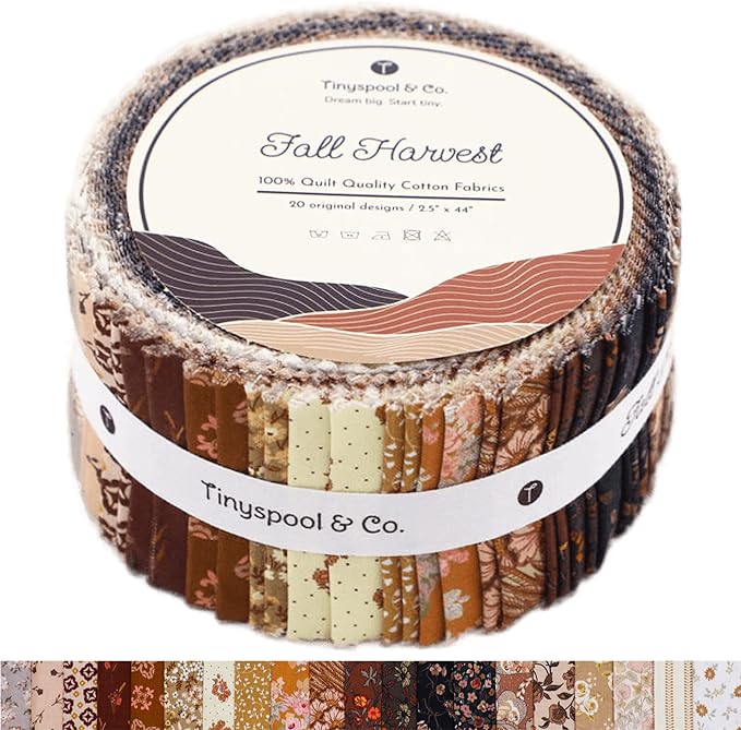 Tinyspool & Co.'s Twirlie Roll 40 Precut Quilting Fabric Strips for Quilting Supplies, Crafting, and Sewing, Soft Cotton Strip for Blanket, Rug, Upholstery, Home Decor, and Purse Making, Fall Harvest