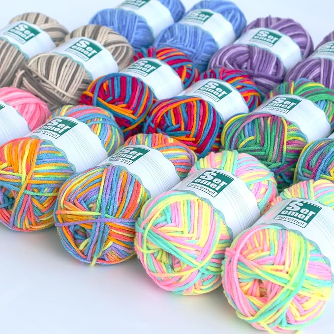 2 Pcs （2 * 48g/2 * 142yards） Crochet/Knitting Rainbow Yarn,Multicolor Variegated 100% Acrylic Yarn,Crochet Yarn for Beginners,Soft Yarn for Crocheting Blanket (Pink White Flower)