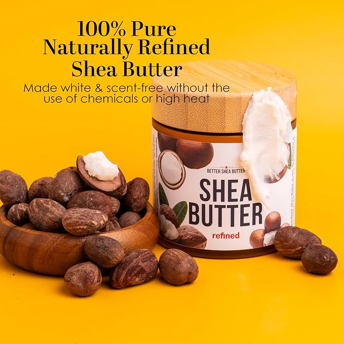 Refined Shea Butter Unscented - 100% Pure African Shea Butter for Hair and Dry Skin - Use for Soap Base, Face and Body Moisturizer, for DIY Whipped Body Butter and Lip Balm 8 oz Jar